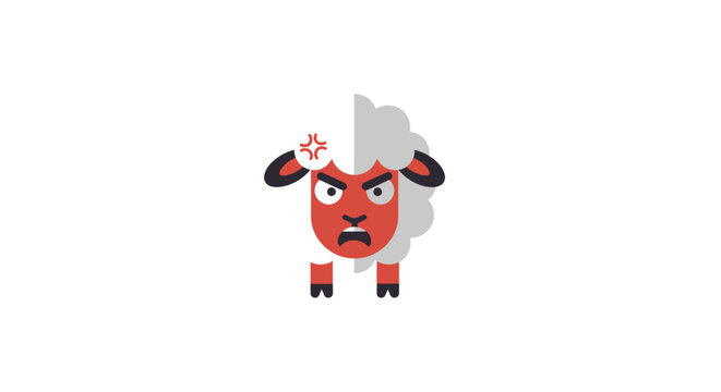 Angry red sheep character with furrowed brow and X eyes, cartoon style