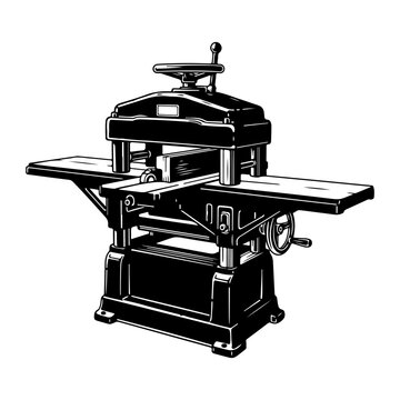 Vintage Woodworking Planer Machine Illustration.