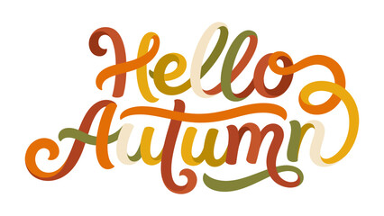 Hello Autumn Typography: Artistic lettering spells out Hello Autumn in warm, inviting colors, perfect for seasonal greetings and designs. © abidakhatun