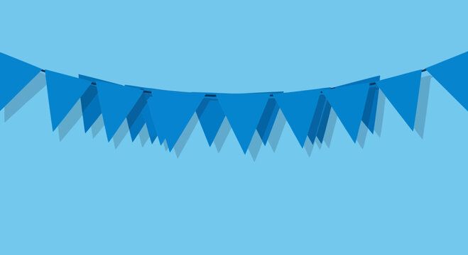 Blue triangular bunting flags hanging on a string for festive celebration