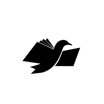 Abstract graphic logo of a bird flying from an open book, symbolizing knowledge, education, and freedom