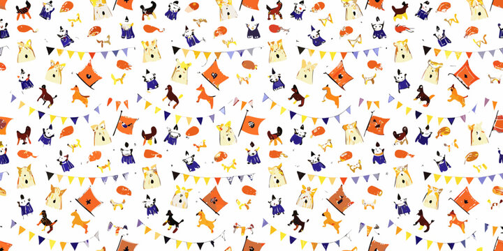 Dog and pennant pattern a repeating vector illustration on white background