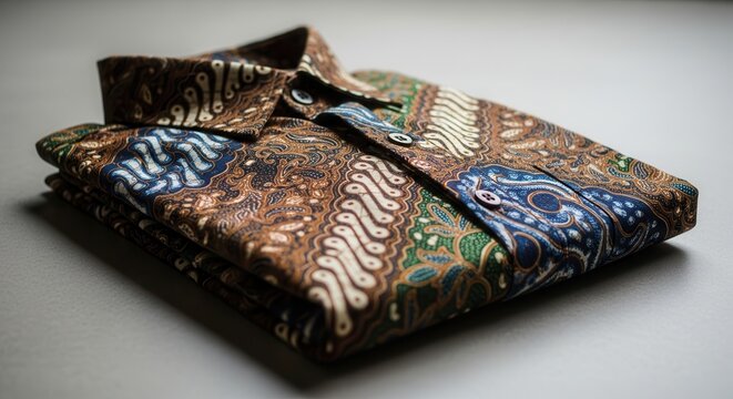 Folded Traditional Indonesian Batik Shirt with Intricate Patterns.
