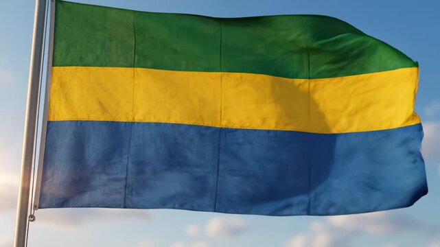 Gambian flag waving in sky