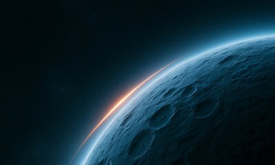 Fototapeta premium Cosmic Horizon: Abstract Deep Space View with Glowing Planetary Surface