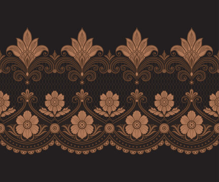 floral pattern vintage ethnic modern embroidery texture boho design flower motif branches leaves wallpaper seamless background border.