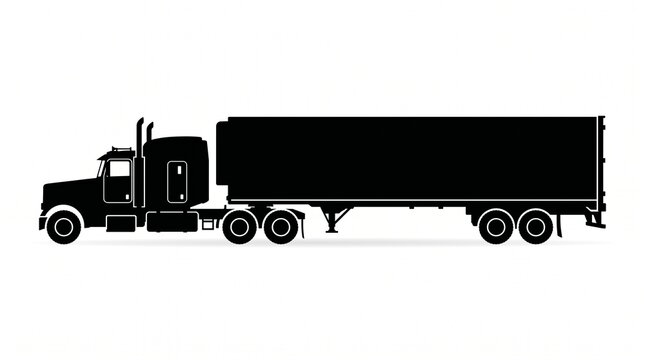 Silhouette of a semi-trailer truck from the side view with transport, logistics