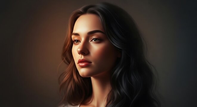 Portrait of a young woman looking.