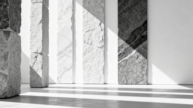 Stone slabs in a minimalist space