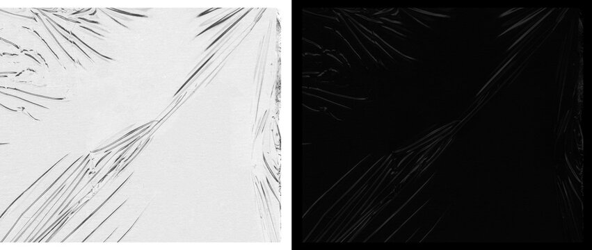 Transparent plastic wrap texture overlay, wrinkled cling film background, clear polyethylene stretch film surface for packaging design mockup