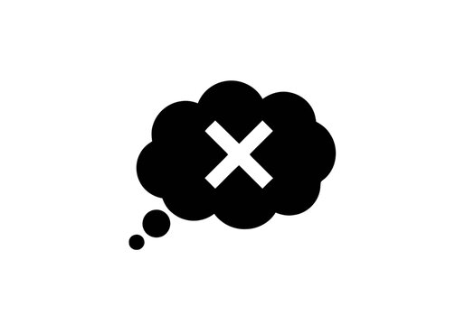 Black thought bubble with white X.