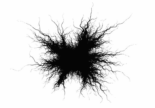 Black tangled mass of threads.