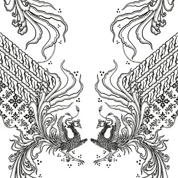 black and white seamless floral batik pattern