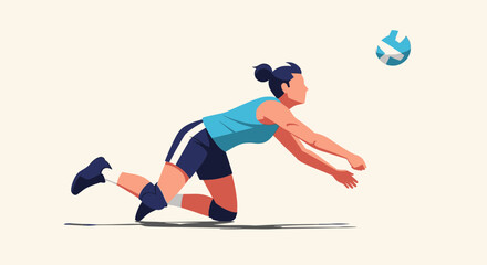 Fototapeta premium Athlete Performing Dynamic Volleyball Slide Move