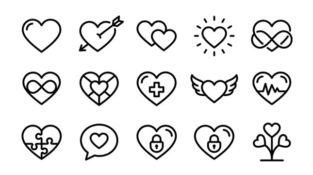 Collection of Various Heart Symbols and Icons