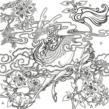 black and white seamless floral batik pattern