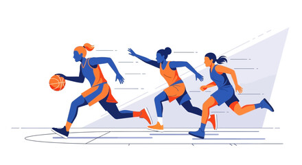 Obraz premium Dynamic Women Basketball Players Sprinting Illustration