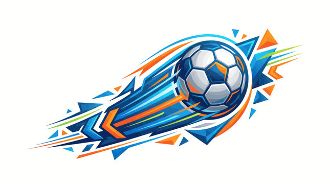 Dynamic Soccer Ball Graphic with Abstract Speed Trails and Geometric Shapes, Representing Fast-Paced Sports Action and Energy