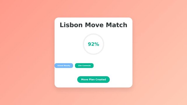 Lisbon international relocation service dashboard interface. Minimalist flat design motion graphics animation. Professional UI demonstration for app development presentations 