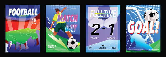 Obraz premium Football poster vector set. Global football championship templates for video thumbnails, advertising banners, social media posts, event flyers and print or digital promotion.