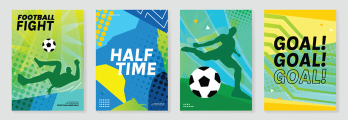 Obraz premium Football poster vector set. Global football championship templates for video thumbnails, advertising banners, social media posts, event flyers and print or digital promotion.