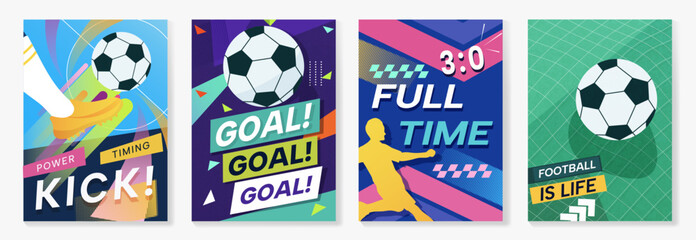 Obraz premium Football poster vector set. Global football championship templates for video thumbnails, advertising banners, social media posts, event flyers and print or digital promotion.