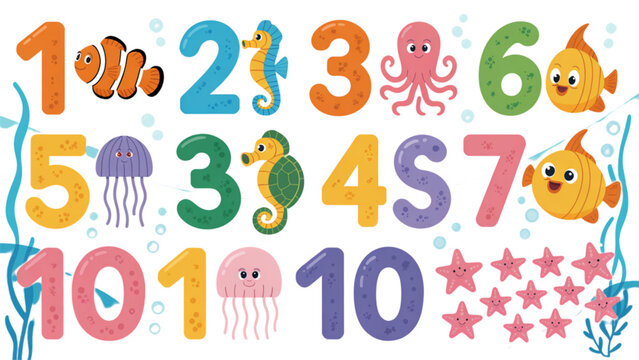 Colorful numbered balloons floating in a cheerful sky