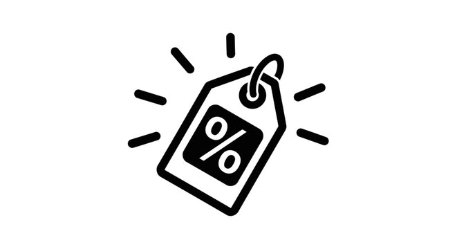 Discount tag icon with percentage sign, sale offer concept, black and white illustration