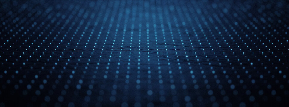 A seamless dark blue abstract background featuring a pattern of small illuminated dots, creating a sense of depth and digital ambiance.