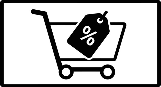 Shopping Cart with Percentage Discount Tag Icon
