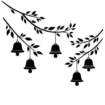 Black silhouette of hanging bells.