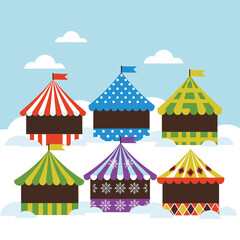 Obraz premium Colorful cartoon tent carnival attractions.