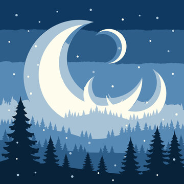 Crescent Moon in the Night Sky.