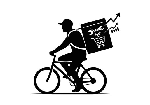 Delivery Man Riding Bicycle Fast.