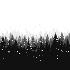 Obraz premium Snow Falling on Pine Trees Silhouette.
