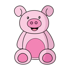 Fototapeta premium A cheerful, bright pink pig character sitting with a smiling expression. Features soft colors and clean lines, perfect for farm-themed nursery art or stickers.