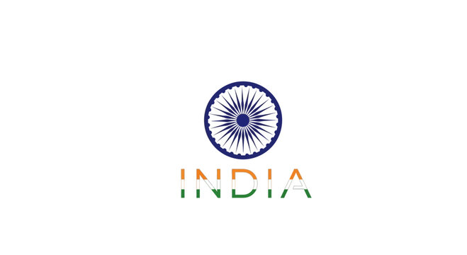Minimalist India Text Design with Ashoka Chakra Emblem