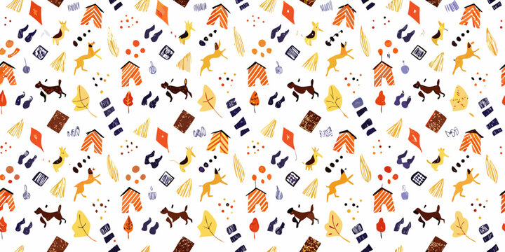 Dog and house pattern a repeating vector illustration on white background