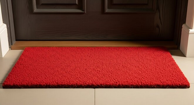 Modern minimalist red leather sofa in living room.