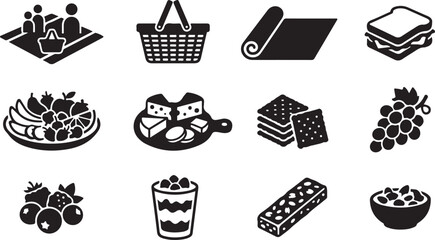 Black silhouette of various and animals including a lightbulb cat clock and crab black silhouette style © DS STORE