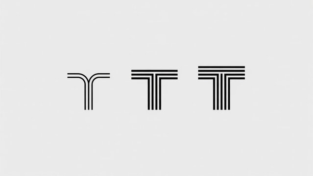 Three black letter t logos created with thin horizontal and vertical lines