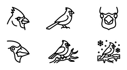 Obraz premium Cardinal Bird Icon Set, Minimalist Line Art Vector Graphics, Nature Wildlife Illustrations