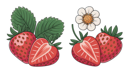 Colorful cartoon strawberries with ladybug on a clean background © jayeda