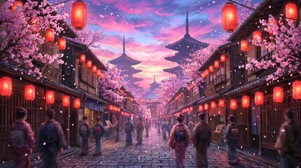 Naklejka premium Gion Matsuri Festival Street at Twilight