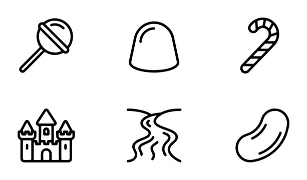 Sweet Treats and Fantasy Icons: Candy, Castle, River, Lollipop, Jelly Bean, Candy Cane