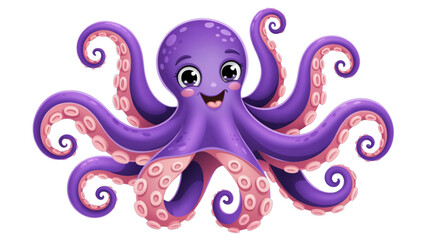 Cute purple cartoon octopus with playful tentacles floating in water © jayeda