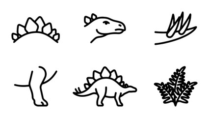 Dinosaur Icons Set, Prehistoric Animal Vector Graphics, Paleontology Illustration Elements, Jurassic Era Line Art © Sobuj