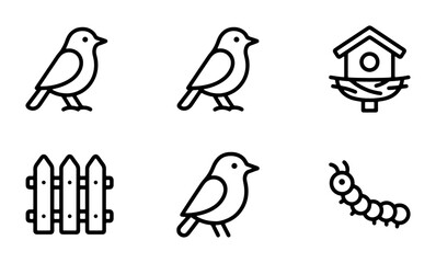 Charming Bird Icons Set, Garden Elements, Simple Vector Graphics for Nature Themes © Abu
