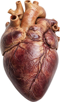 Human embalmed heart anatomical specimen isolated on transparent background