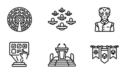 Sci-Fi Icons Set: Alien, UFO, Hologram, Podium, Futuristic Symbols, Vector Graphics © Ahad